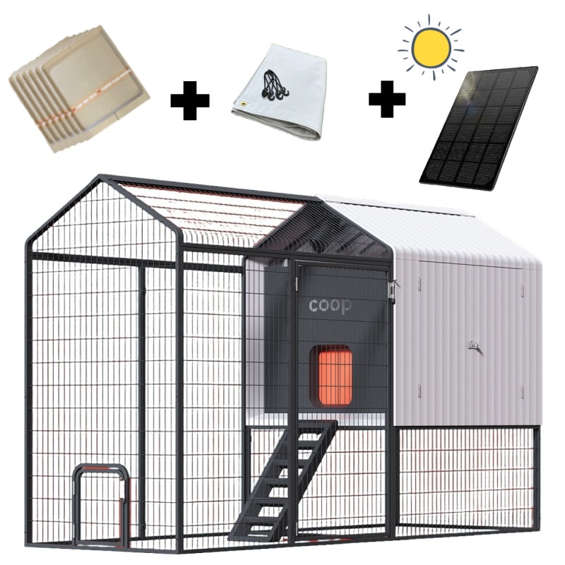 The Smart Coop Unlimited+ trays, solar panel, tarp