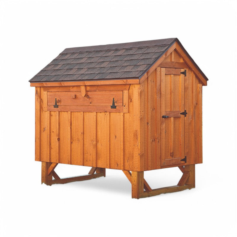 Hen House Collection A-Frame Chicken Coop A46 side with board and batten stained