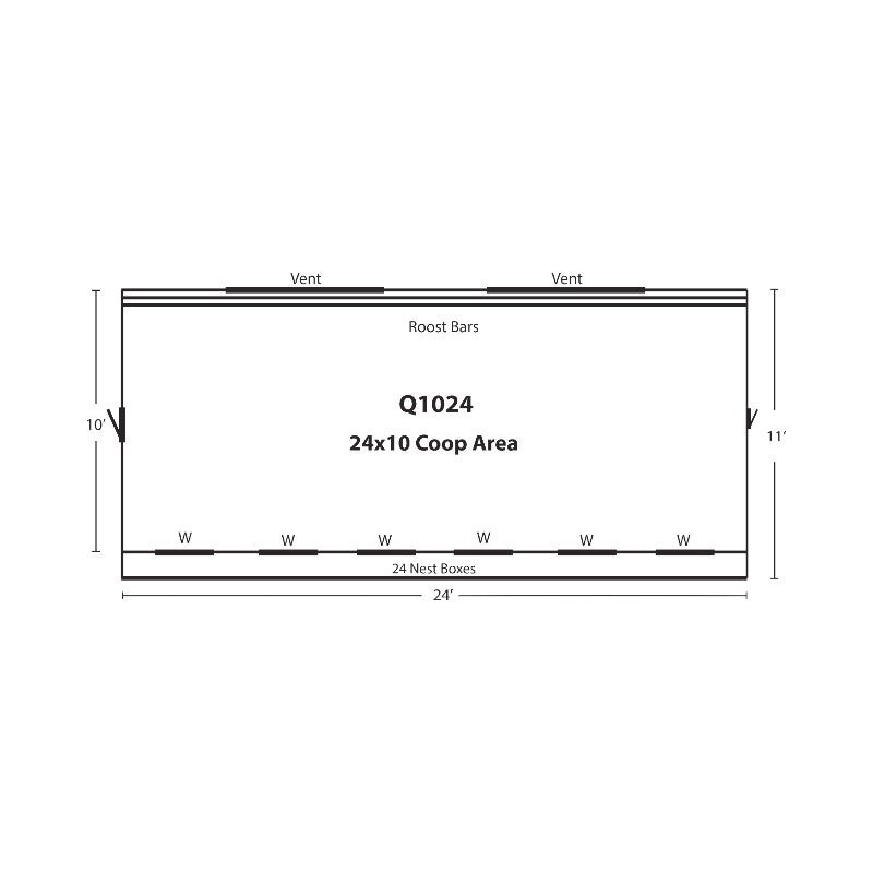 Hen House Collection Quaker Chicken Coop 10 x 24' Q1024 dimensions