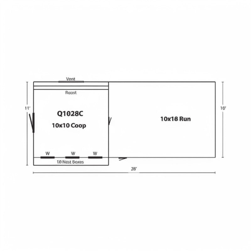 Hen House Collection Quaker Chicken Coop & Large Run Q1028C dimensions