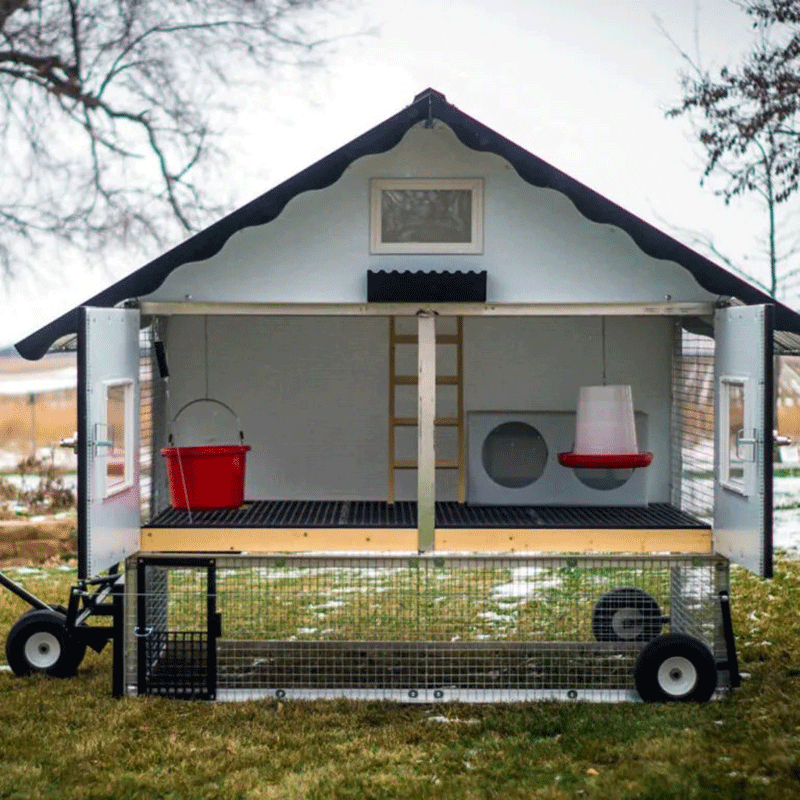 Egg Cart'n The Chalet Chicken Tractor 10-12 Chickens open inside