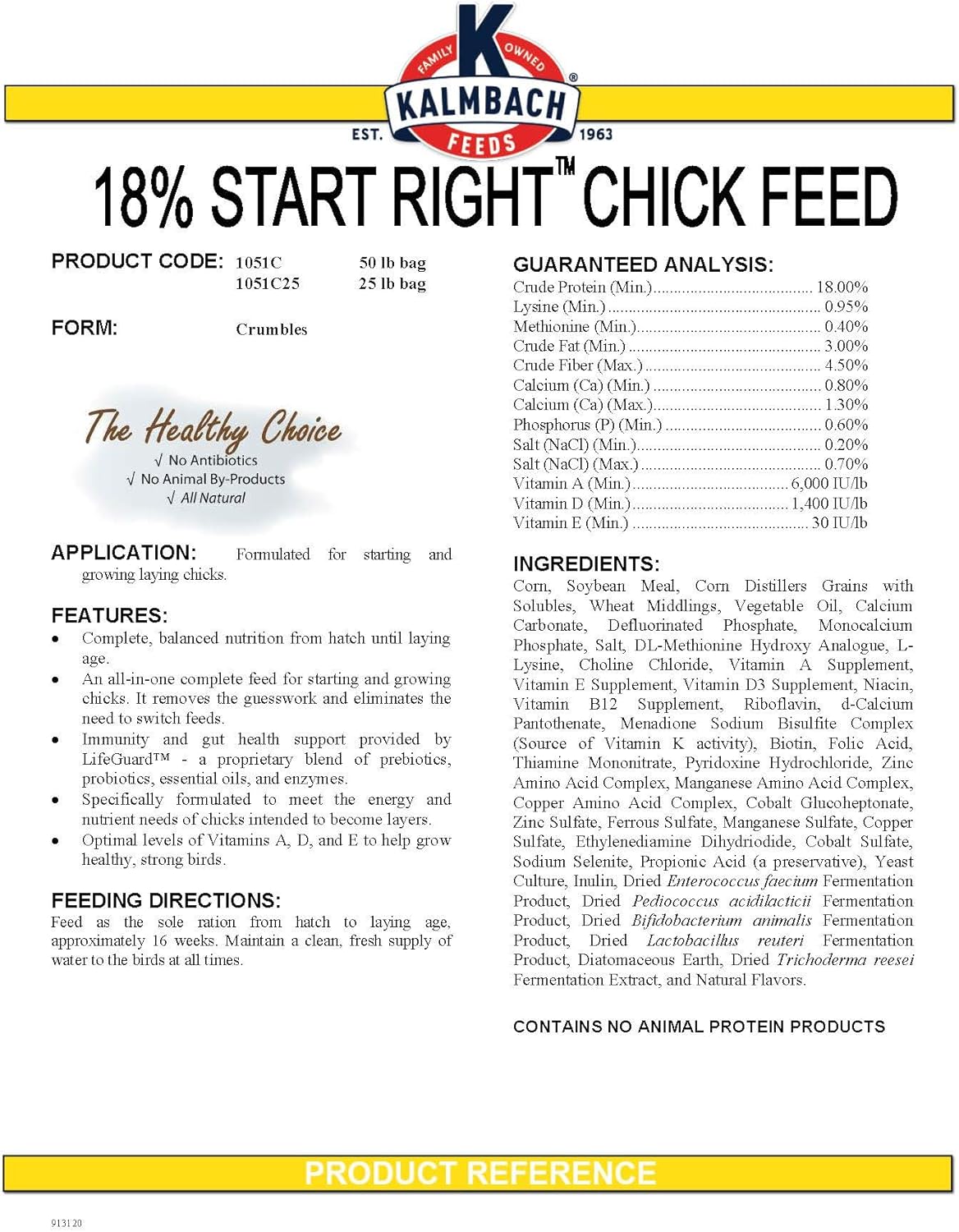 Kalmbach 18% All Natural Start Right Chick Crumbles - 25 lb
