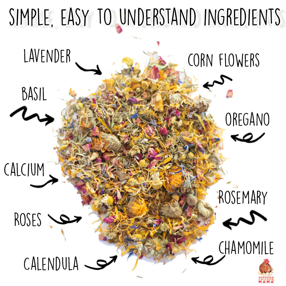 Pampered Chicken Mama Best Eggs Ever! (TM) Nesting Herbs (Chamomile, Roses, Lavender, Cornflowers, & Calendula) For Pet Chickens