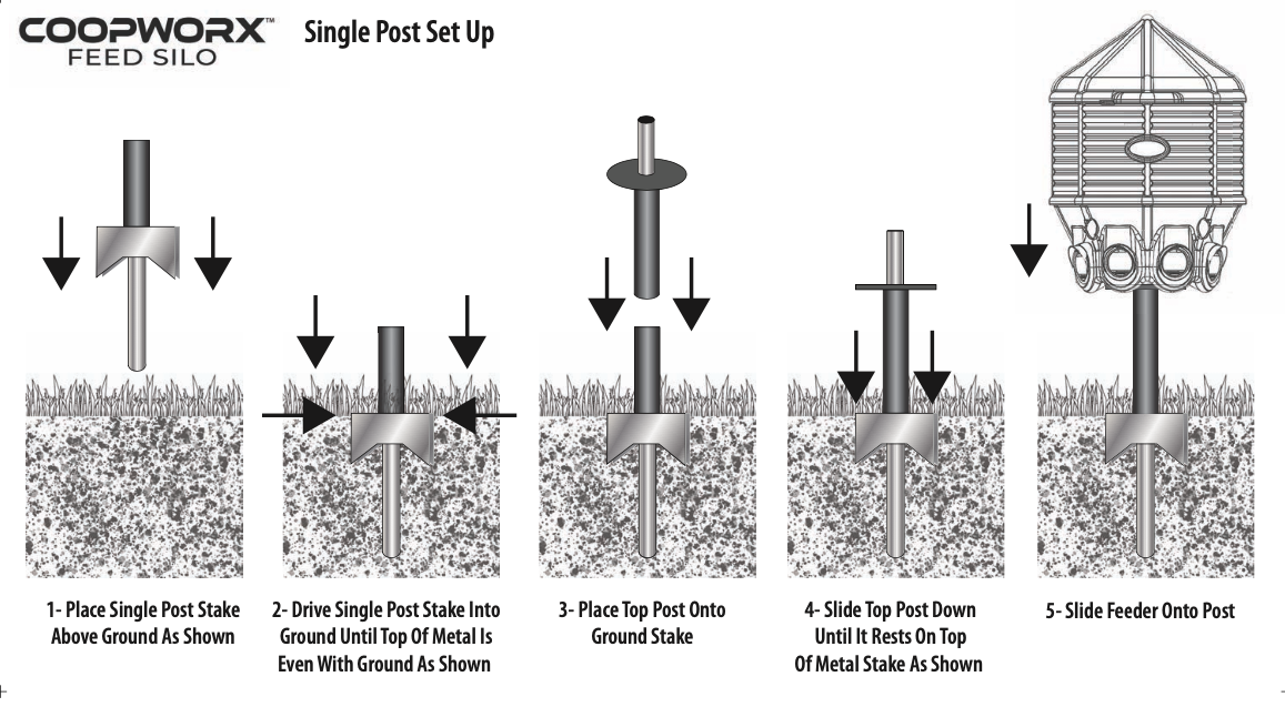CoopWorx 40 lb Feed Silo with Optional Base Styles set up single post