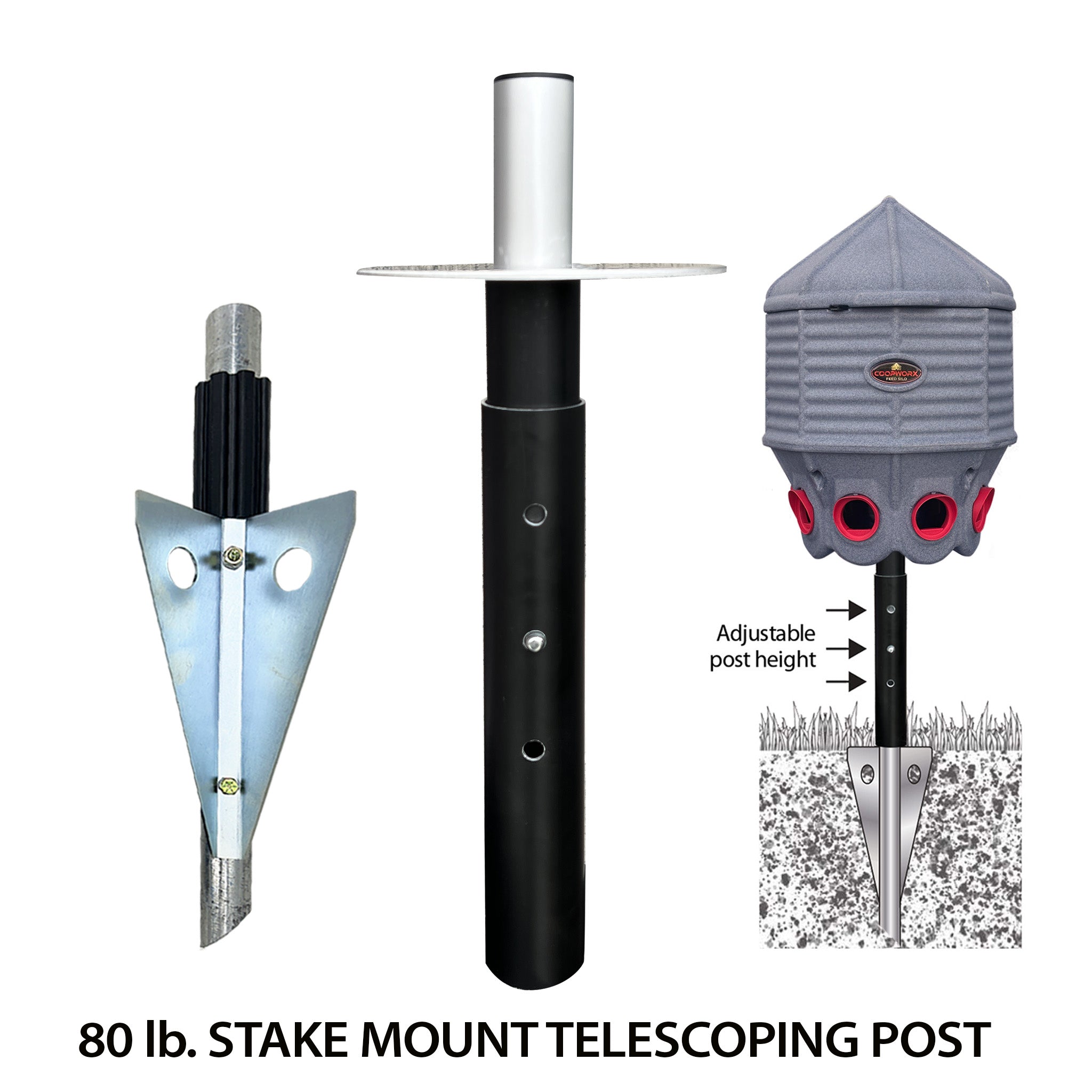 CoopWorx Feed SILO 80 lb Capacity Optional Base Styles stake with telescoping post
