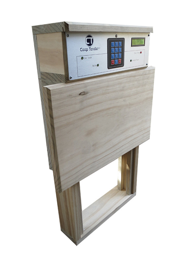 Coop Tender Automatic Chicken Door + Solar Module Bundle front open side 2
