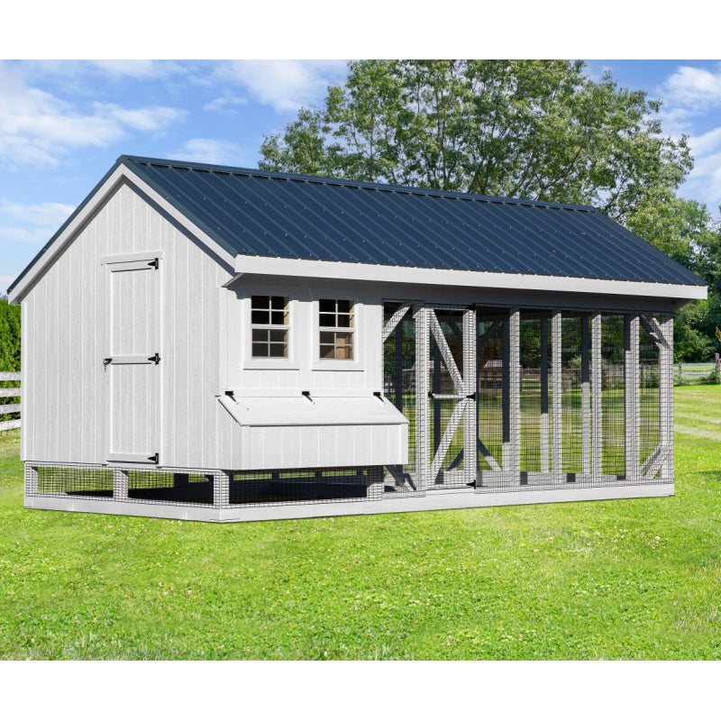 Hen House Collection Quaker Chicken Coop & Large Run Q1020C front with egg access door