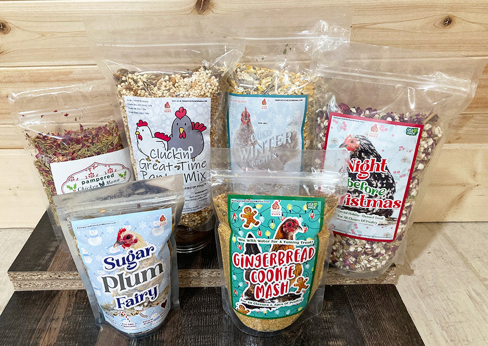 Pampered Chicken Mama Holiday Goody Box For Chickens, Ducks, Turkeys, Quail, Peafowl, and Their Friends