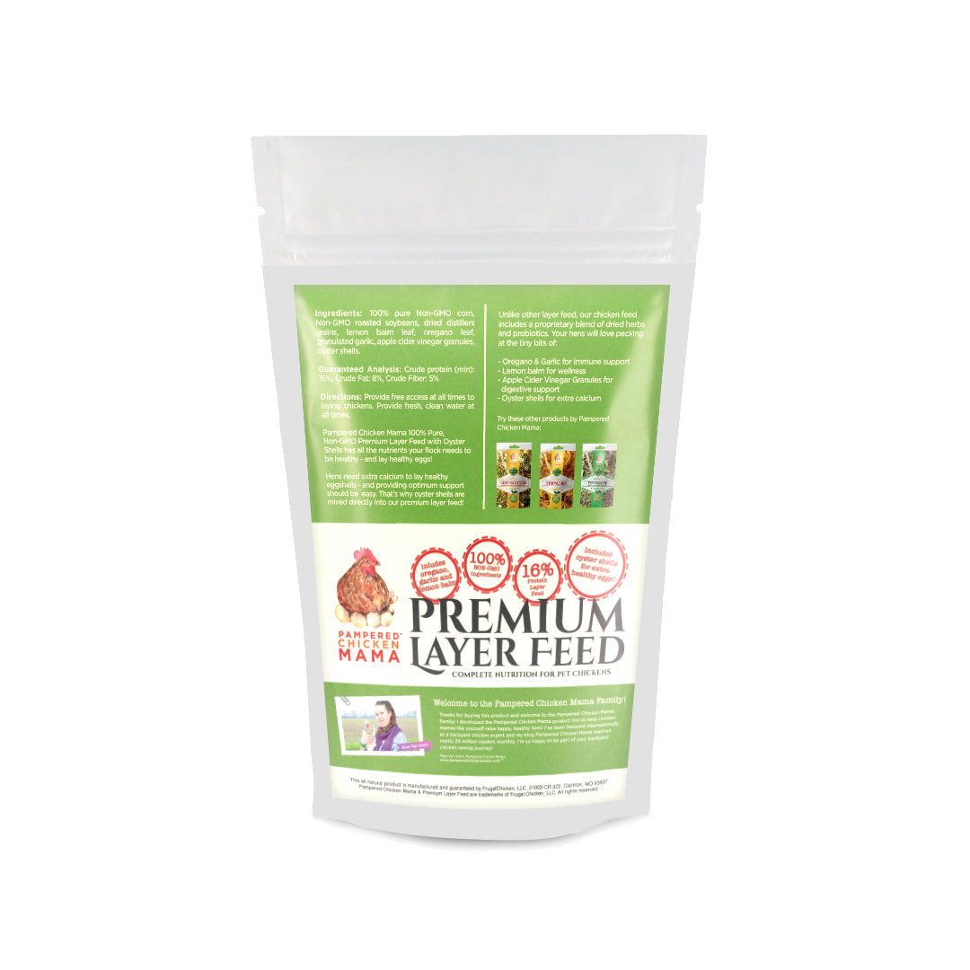Pampered Chicken Mama Non-GMO Herbal Layer Feed With Oregano & Garlic - [Oyster Shells Pre-mixed in]