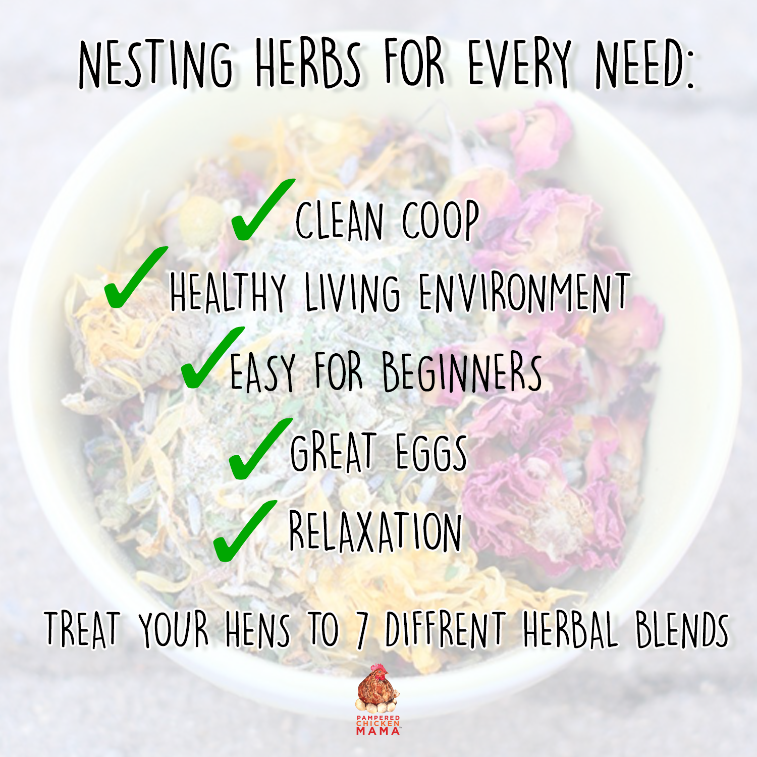 Pampered Chicken Mama Nesting Herb Starter Bundle 7 Different Nesting & Coop Herbs
