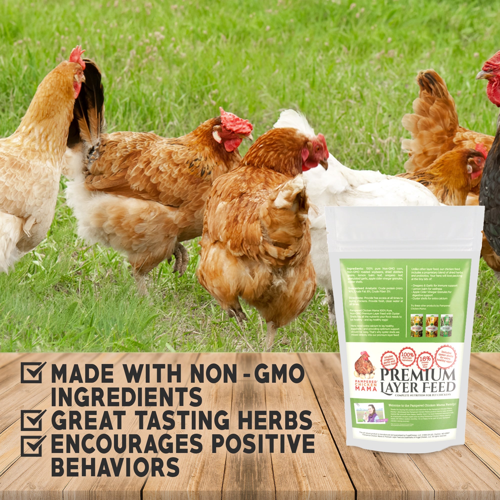 Pampered Chicken Mama Non-GMO Herbal Layer Feed With Oregano & Garlic - [Oyster Shells Pre-mixed in]