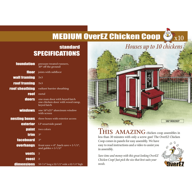OverEZ Chicken Coop Medium Up to 10 Chickens specs