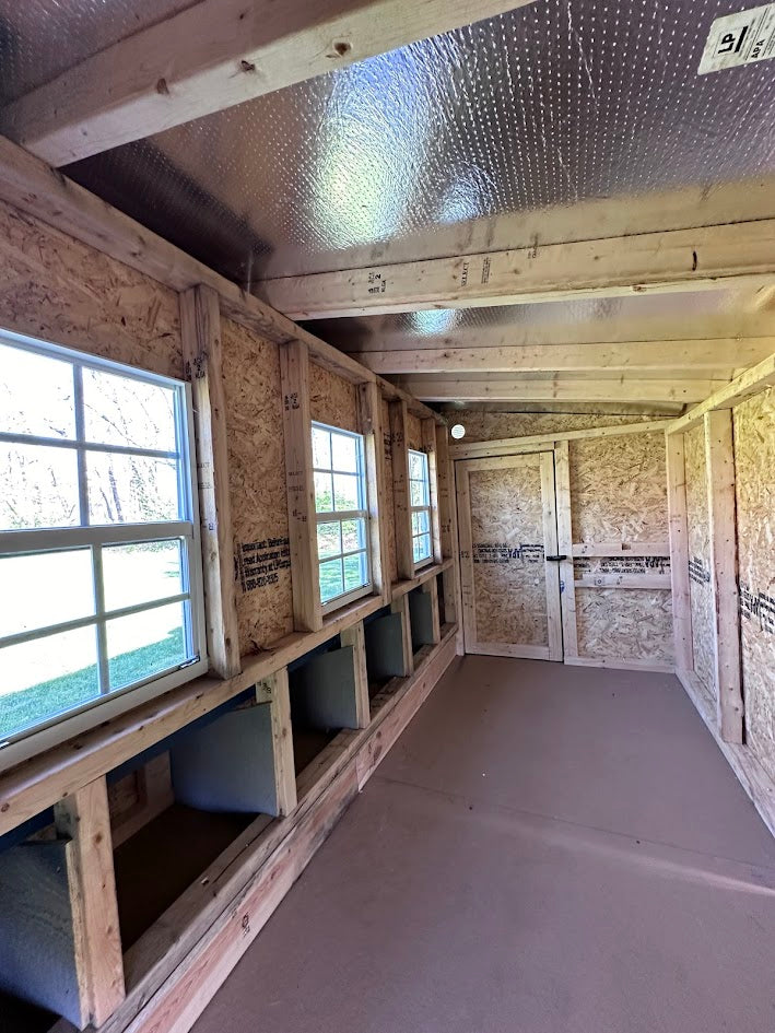 OverEZ Chicken Coop XL Up to 20 Chickens inside view of man door and windows