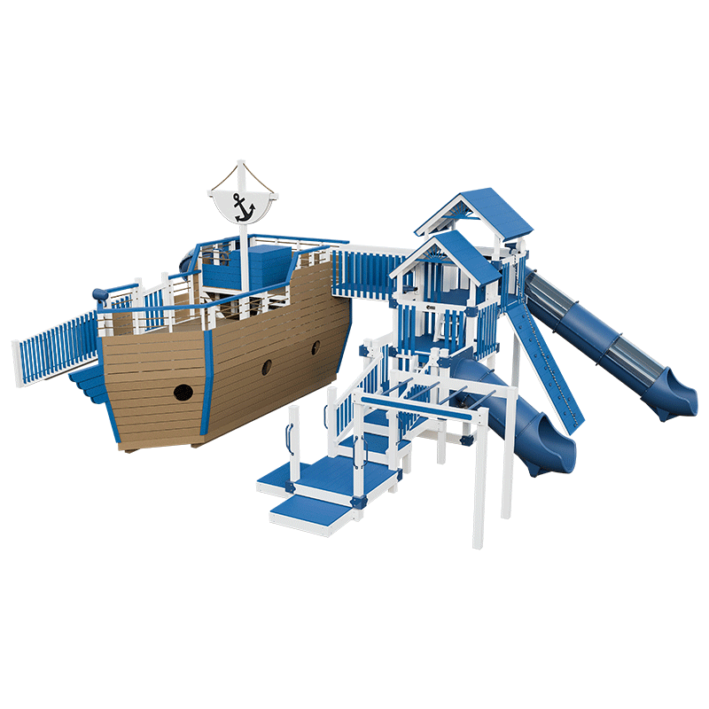 Swing Kingdom Play Set Adventurer Buccaneer blue and wood towers
