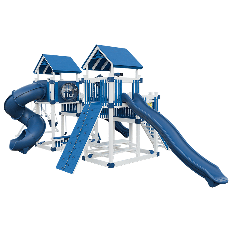 Swing Kingdom Play Set Adventurer Fortress blue and white back