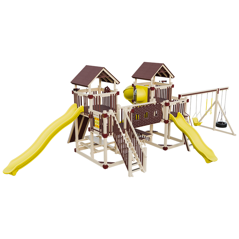 Swing Kingdom Play Set Adventurer Fortress red yellow almond