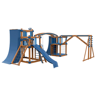 Swing Kingdom Play Set Adventurer Obstacle Course  blue and wood