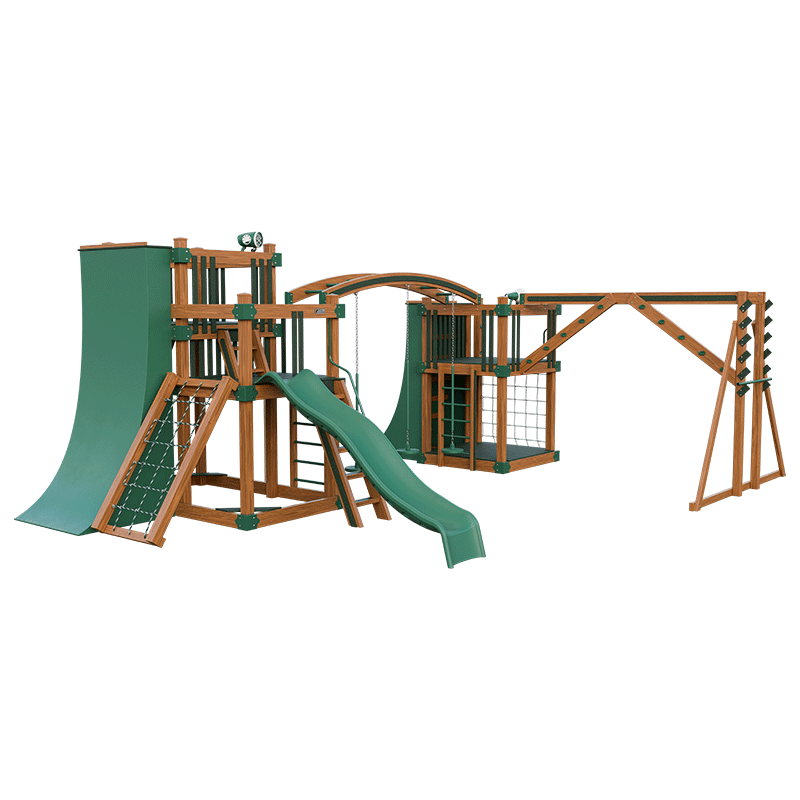 Swing Kingdom Play Set Adventurer Obstacle Course  green and wood