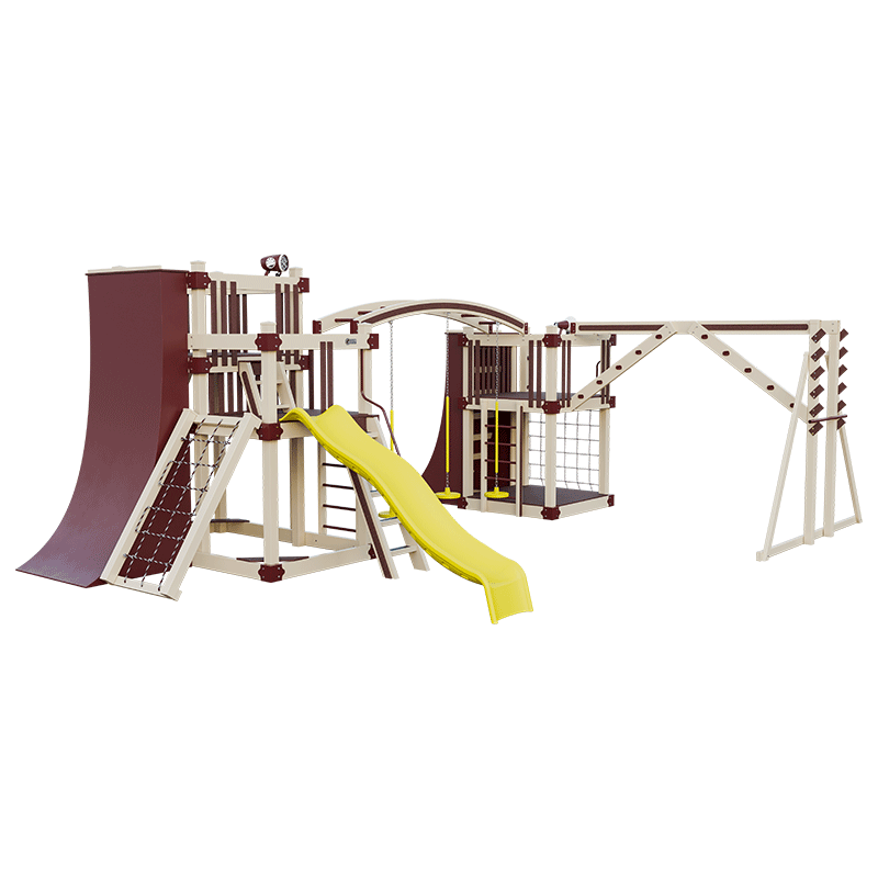 Swing Kingdom Play Set Adventurer Obstacle Course  red yellow almond