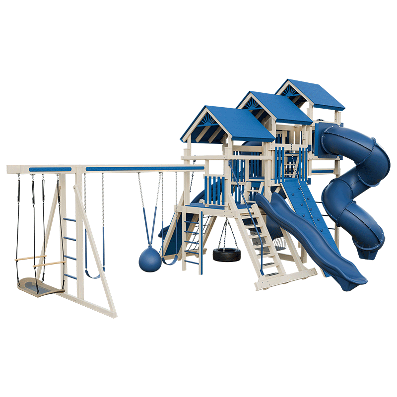 Swing Kingdom Play Set Adventurer Pinnacle blue and almond