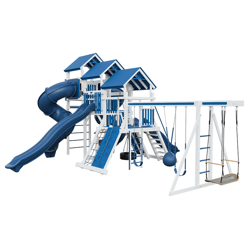 Swing Kingdom Play Set Adventurer Pinnacle blue and white swings