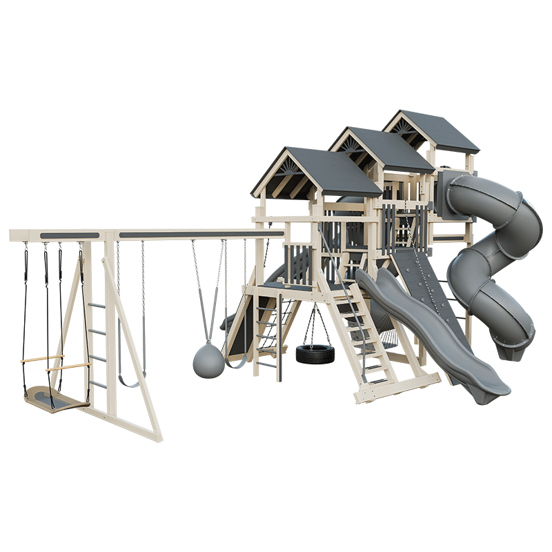 Swing Kingdom Play Set Adventurer Pinnacle gray and almond