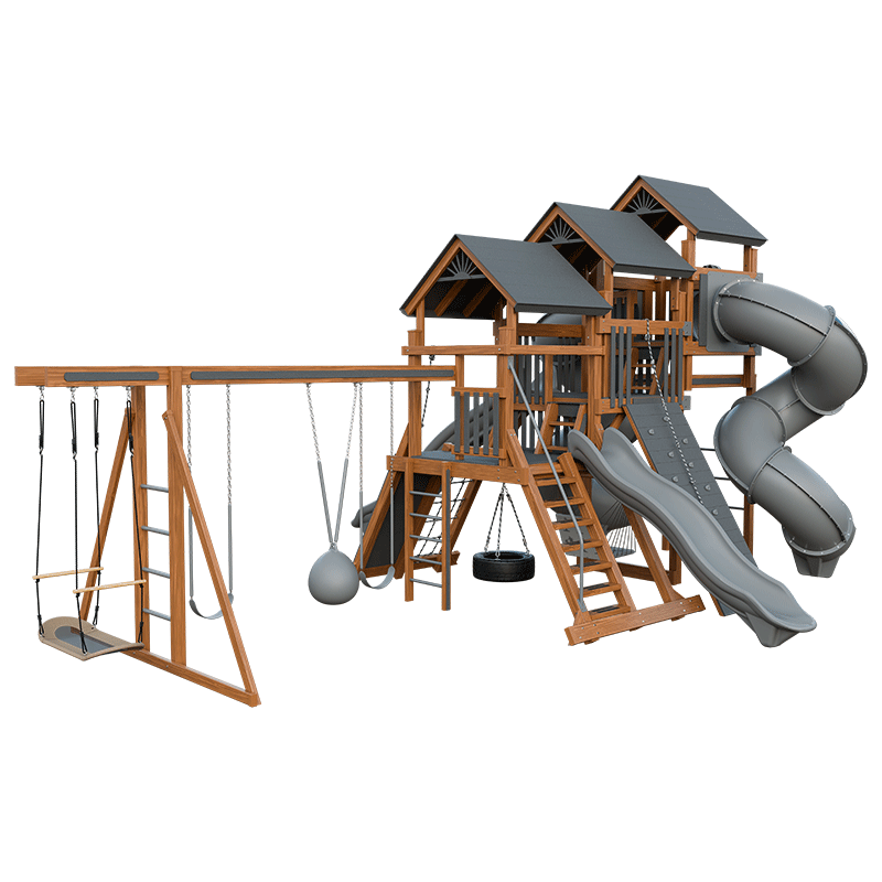 Swing Kingdom Play Set Adventurer Pinnacle gray and wood