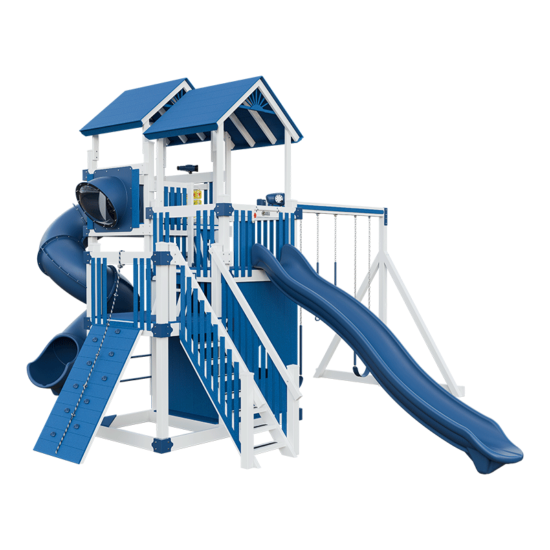 Swing Kingdom Play Set Adventurer Summit blue and white climber
