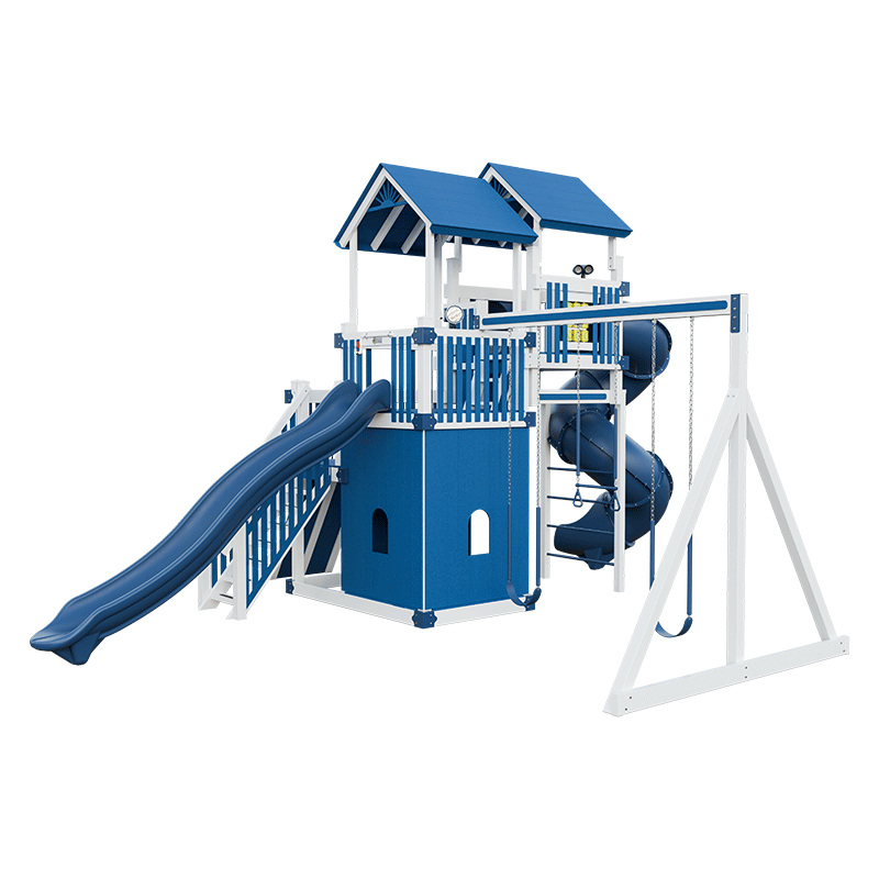Swing Kingdom Play Set Adventurer Summit blue and white swings