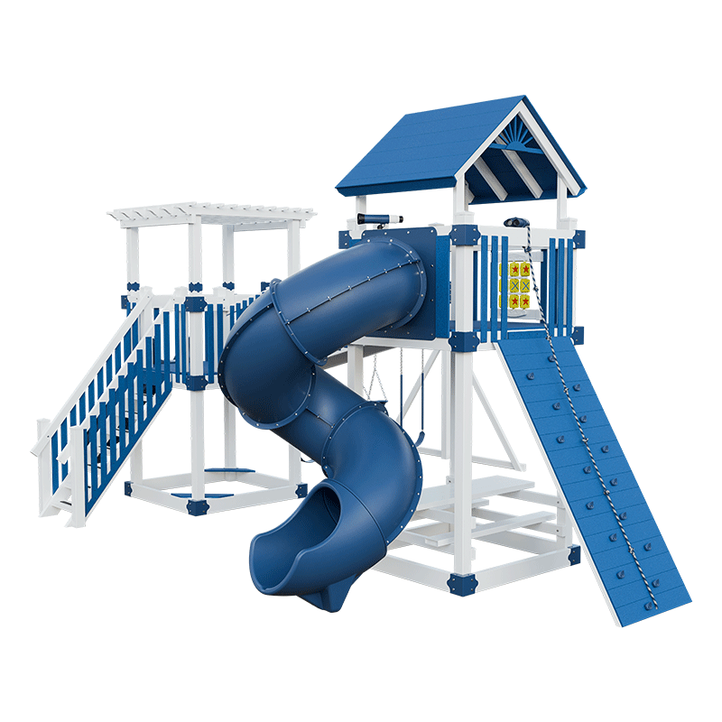 Swing Kingdom Play Set Adventurer Traverse blue and white climber