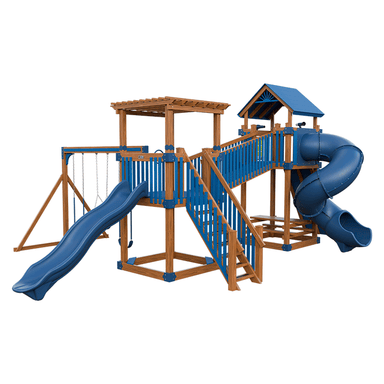 Swing Kingdom Play Set Adventurer Traverse blue and wood