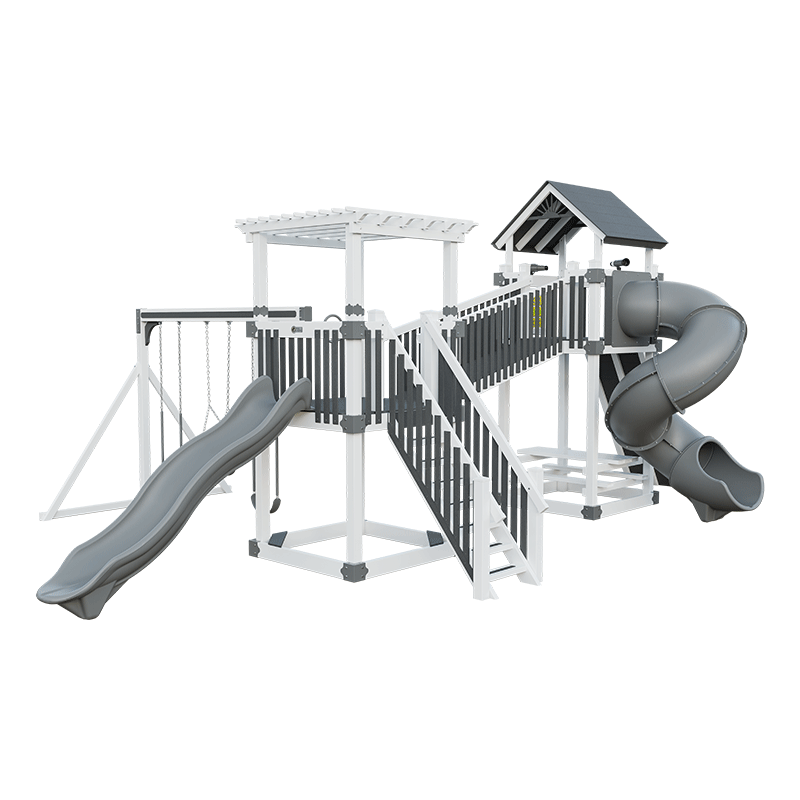 Swing Kingdom Play Set Adventurer Traverse gray and white front