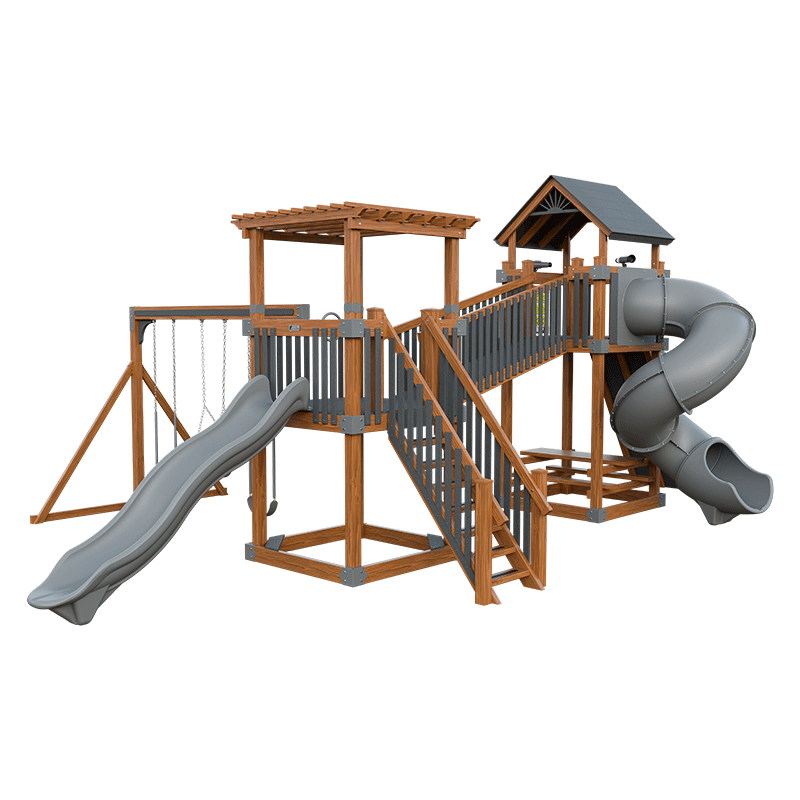 Swing Kingdom Play Set Adventurer Traverse gray and wood