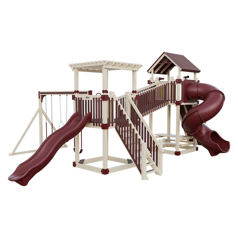 Swing Kingdom Play Set Adventurer Traverse red and almond