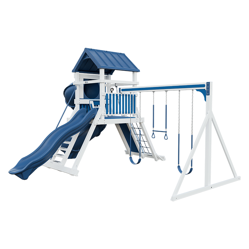 Swing Kingdom Play Set Mountaineer Climber 55 Turbo Deluxe blue and white swings