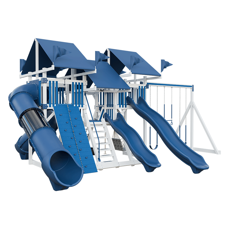 Swing Kingdom Play Set Mountaineer Mega Climber 55 Deluxe blue and white front