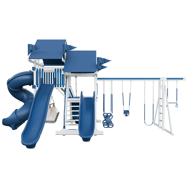 Swing Kingdom Play Set Mountaineer Mega Climber 55 blue and white front