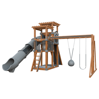 Swing Kingdom Play Set Switchback Super 48 Sidekick gray and wood