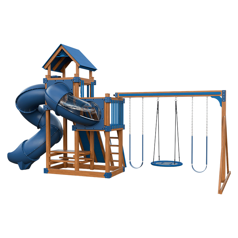 Swing Kingdom Play Set Switchback Super 48 Turbo blue and wood