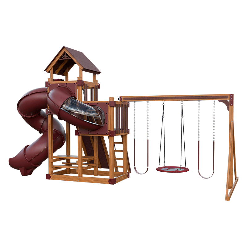 Swing Kingdom Play Set Switchback Super 48 Turbo red and wood