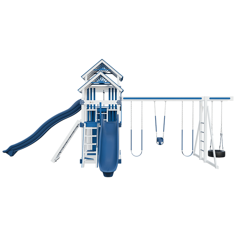 Swing Kingdom Play Set Switchback Super 59 Adventure blue and white front