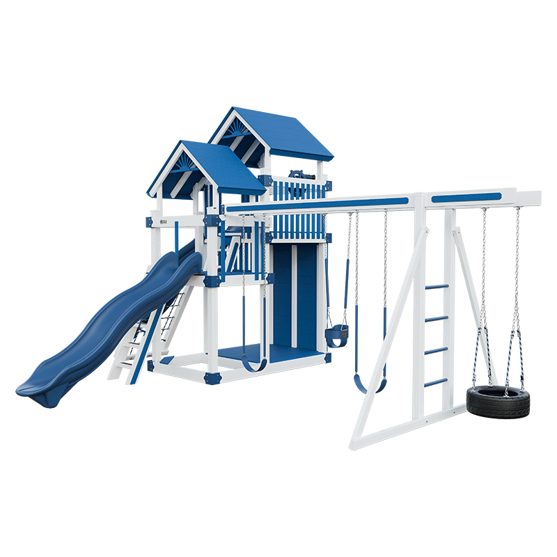 Swing Kingdom Play Set Switchback Super 59 Adventure blue and white swings