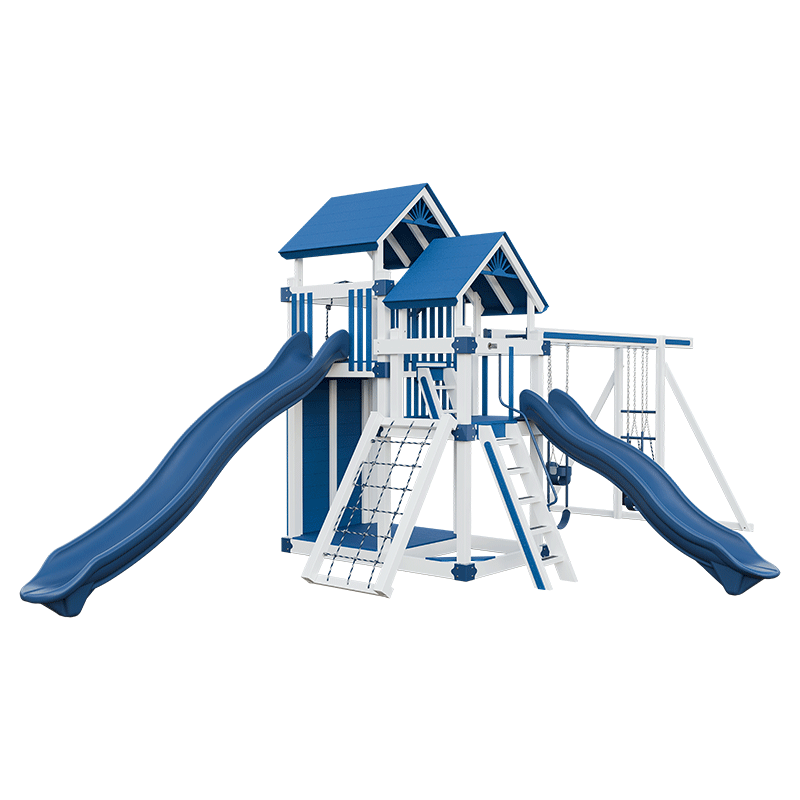 Swing Kingdom Play Set Switchback Super 59 Adventure blue and white two slides