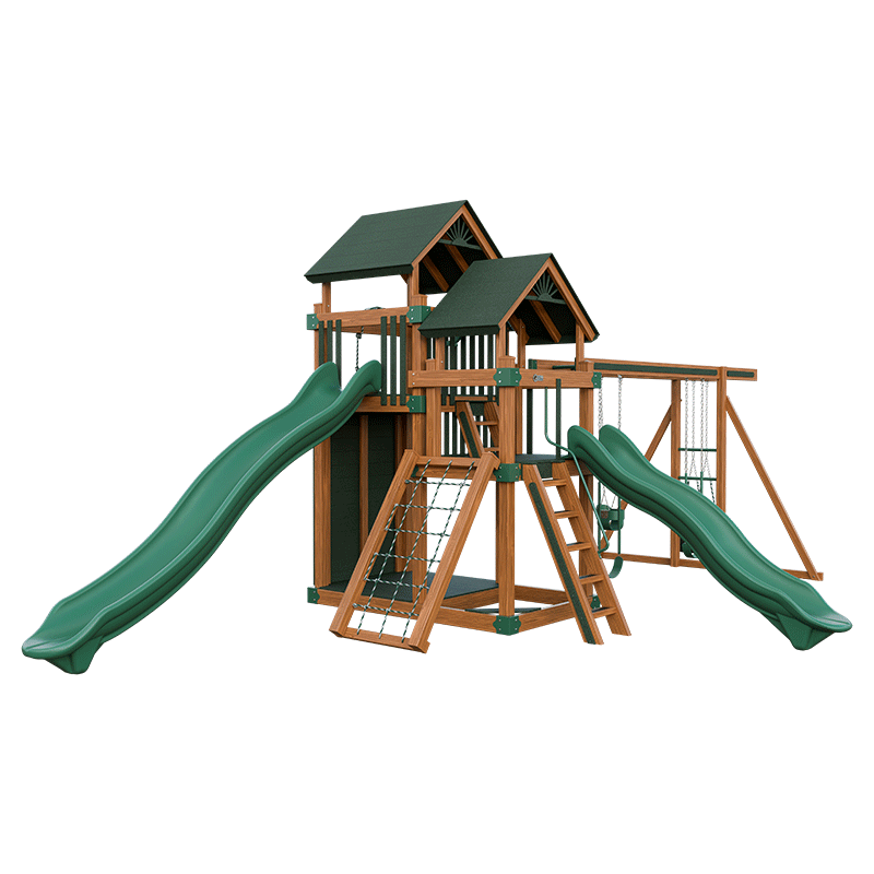 Swing Kingdom Play Set Switchback Super 59 Adventure green and wood