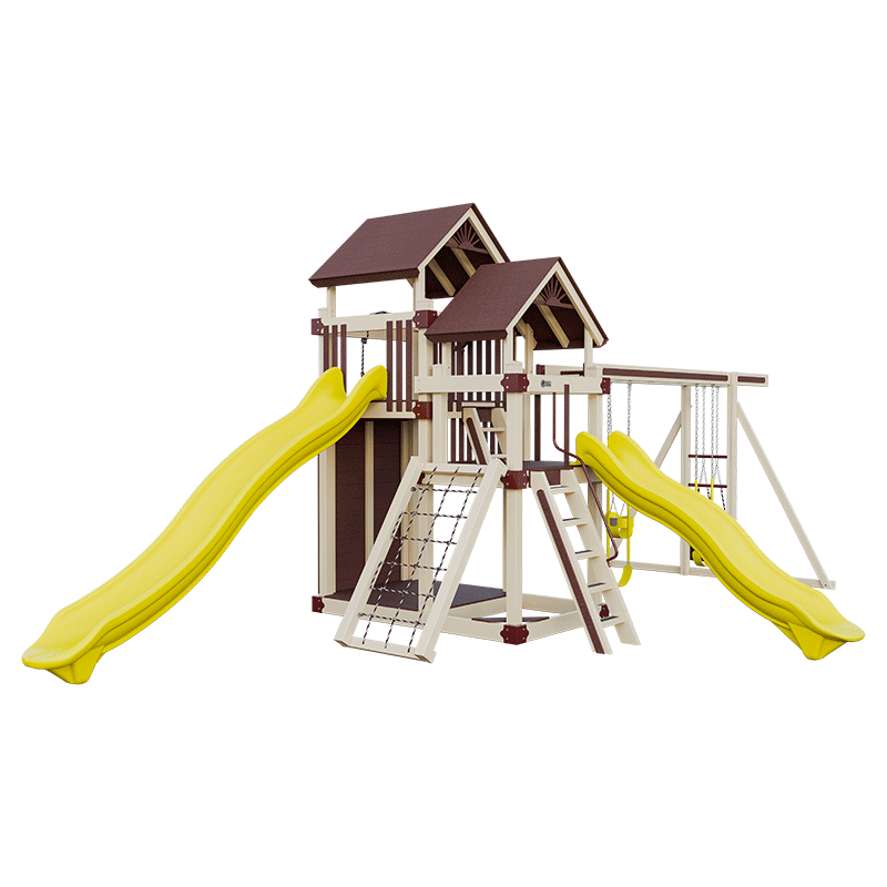 Swing Kingdom Play Set Switchback Super 59 Adventure red yellow and almond