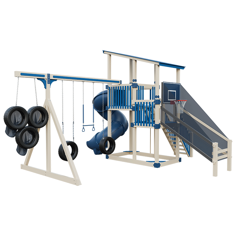 Swing Kingdom Play Set Switchback Super 59 Sports Tower blue and almond