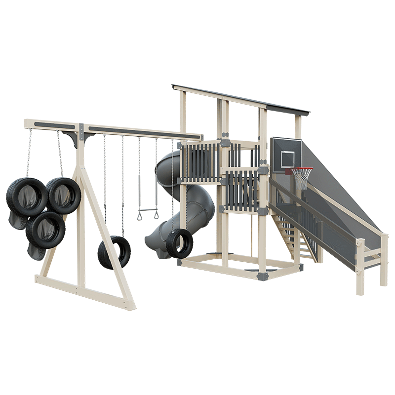 Swing Kingdom Play Set Switchback Super 59 Sports Tower gray and almond
