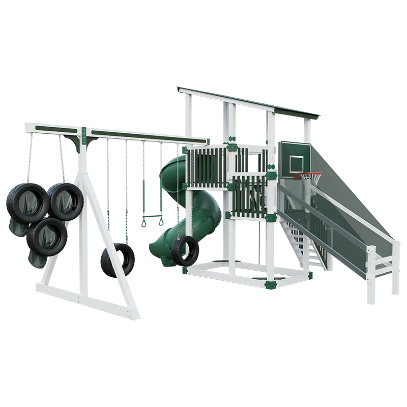 Swing Kingdom Play Set Switchback Super 59 Sports Tower green and white