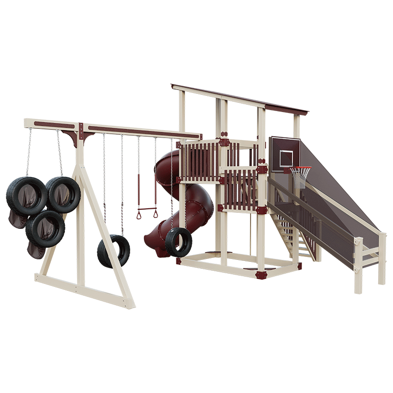 Swing Kingdom Play Set Switchback Super 59 Sports Tower red and almond