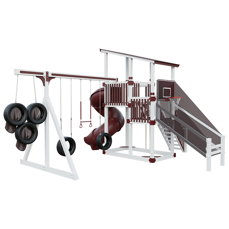 Swing Kingdom Play Set Switchback Super 59 Sports Tower red and white